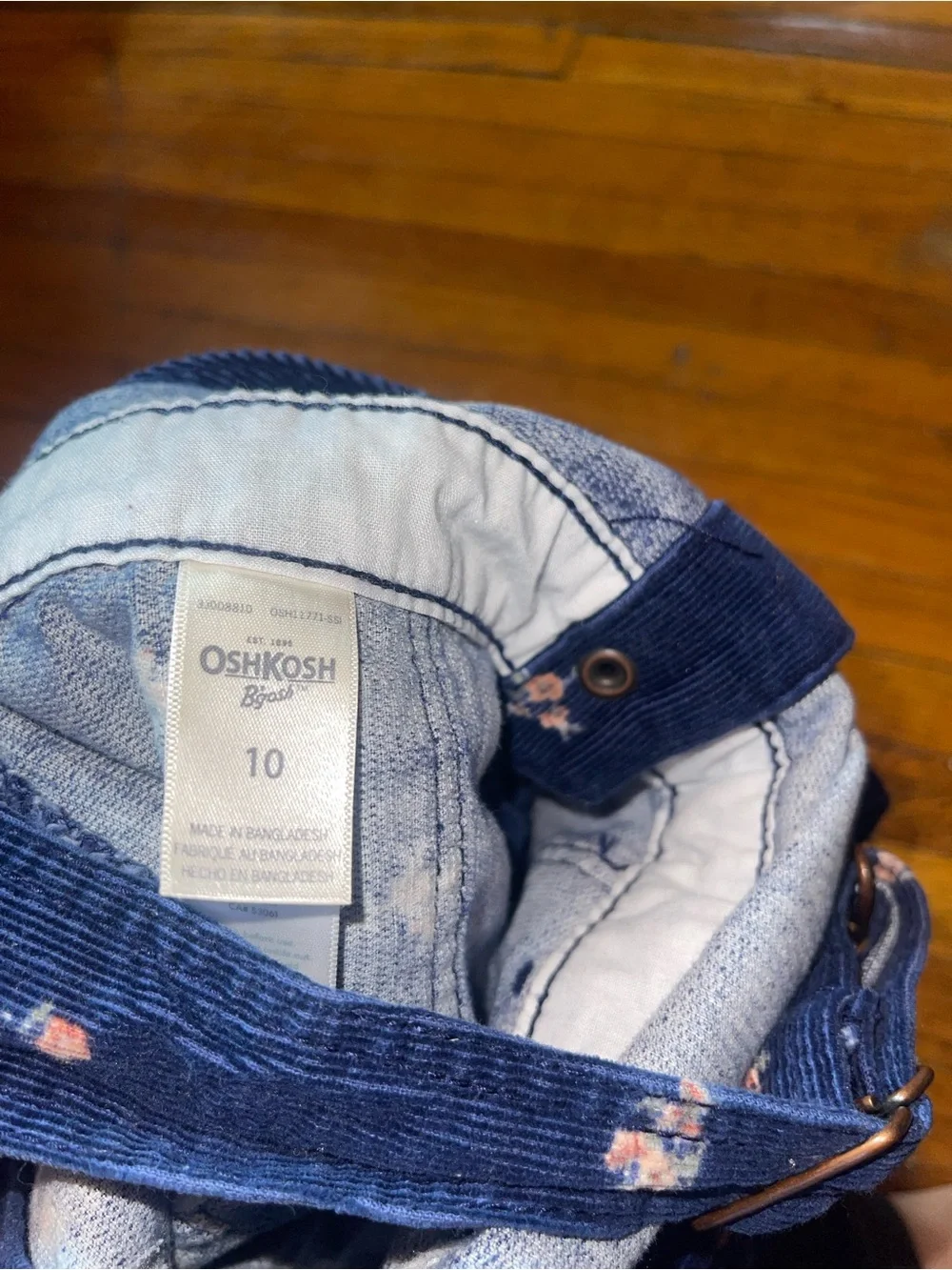OshKosh B'gosh Navy Floral Corduroy Button-Front Pinafore/Jumper Dress